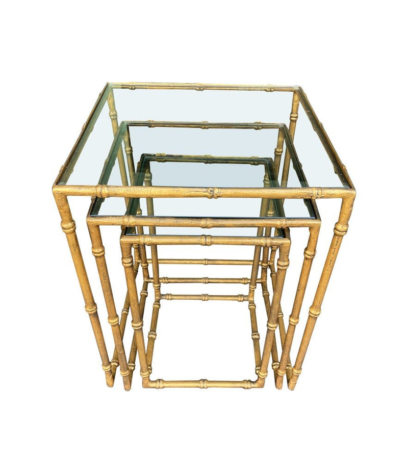 Mid century nest of tables - faux Bamboo - Gilt metal - 1970s - French