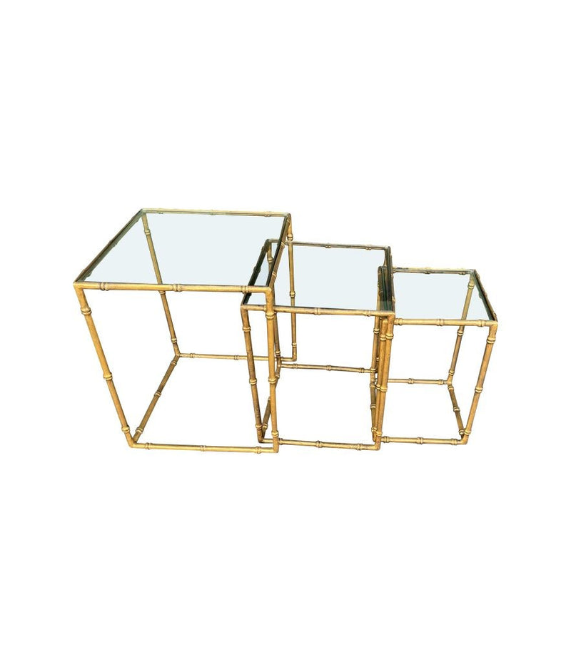 Mid century nest of tables - faux Bamboo - Gilt metal - 1970s - French