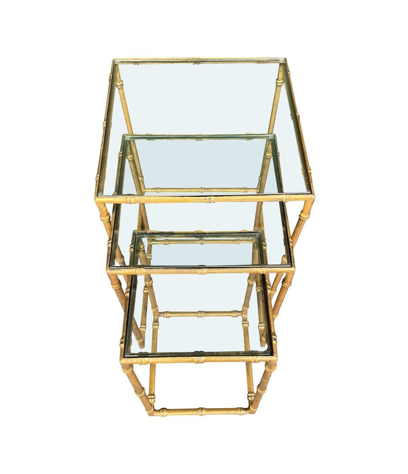 Mid century nest of tables - faux Bamboo - Gilt metal - 1970s - French