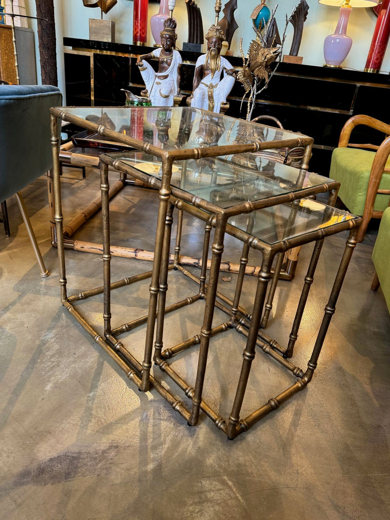 Mid century nest of tables - faux Bamboo - Gilt metal - 1970s - French