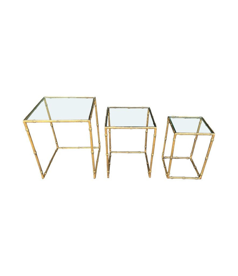 Mid century nest of tables - faux Bamboo - Gilt metal - 1970s - French