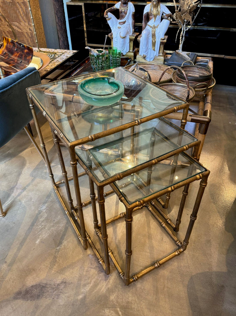 Mid century nest of tables - faux Bamboo - Gilt metal - 1970s - French