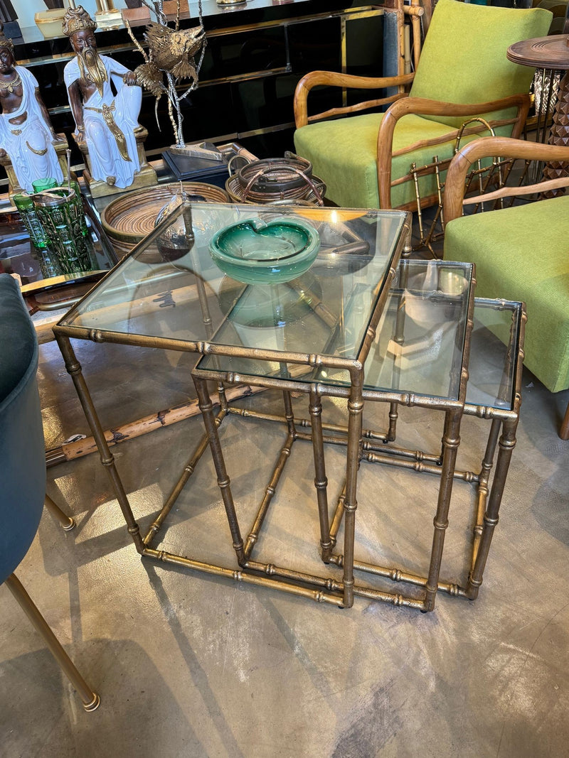 Mid century nest of tables - faux Bamboo - Gilt metal - 1970s - French