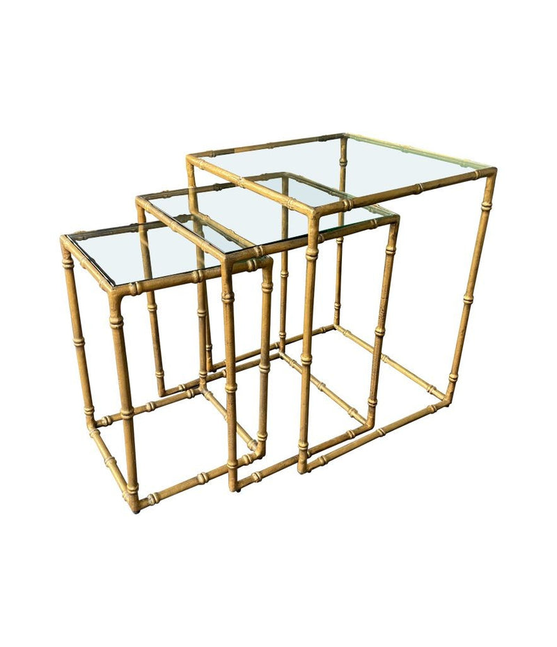 Mid century nest of tables - faux Bamboo - Gilt metal - 1970s - French