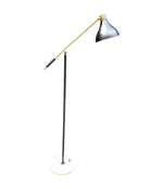 Mid century floor lamp by Stilux Italian 1960s black enamel, brass and marble adjustable floor lamp