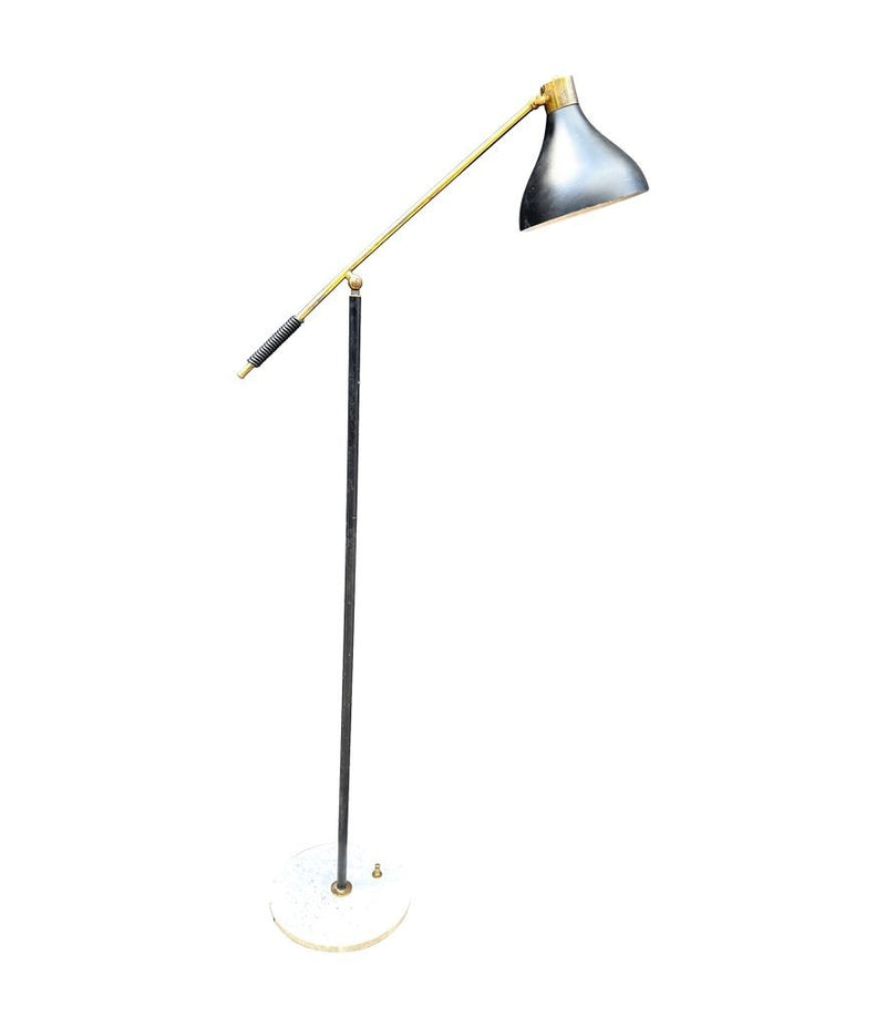 Mid century floor lamp by Stilux Italian 1960s black enamel, brass and marble adjustable floor lamp