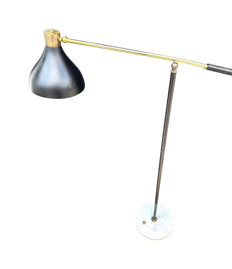 Mid century floor lamp by Stilux Italian 1960s black enamel, brass and marble adjustable floor lamp