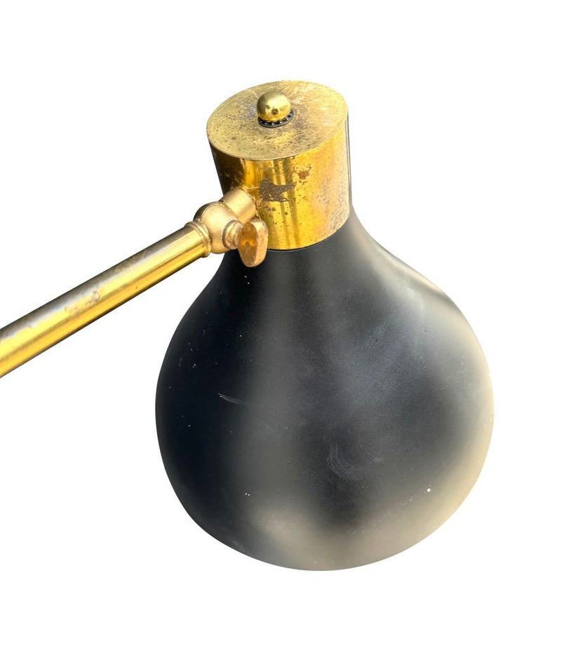 Mid century floor lamp by Stilux Italian 1960s black enamel, brass and marble adjustable floor lamp