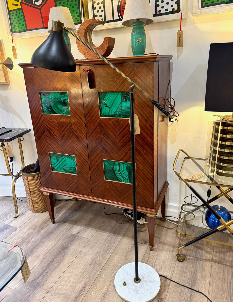 Mid century floor lamp by Stilux Italian 1960s black enamel, brass and marble adjustable floor lamp