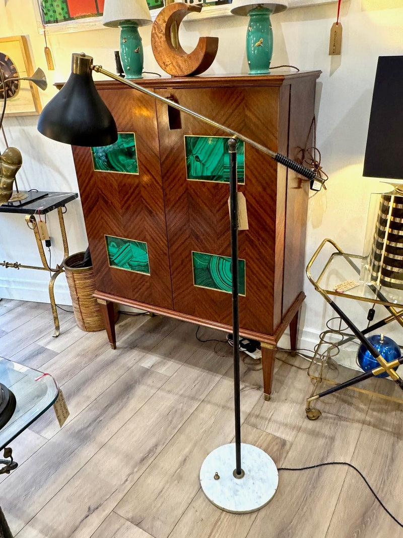 Mid century floor lamp by Stilux Italian 1960s black enamel, brass and marble adjustable floor lamp