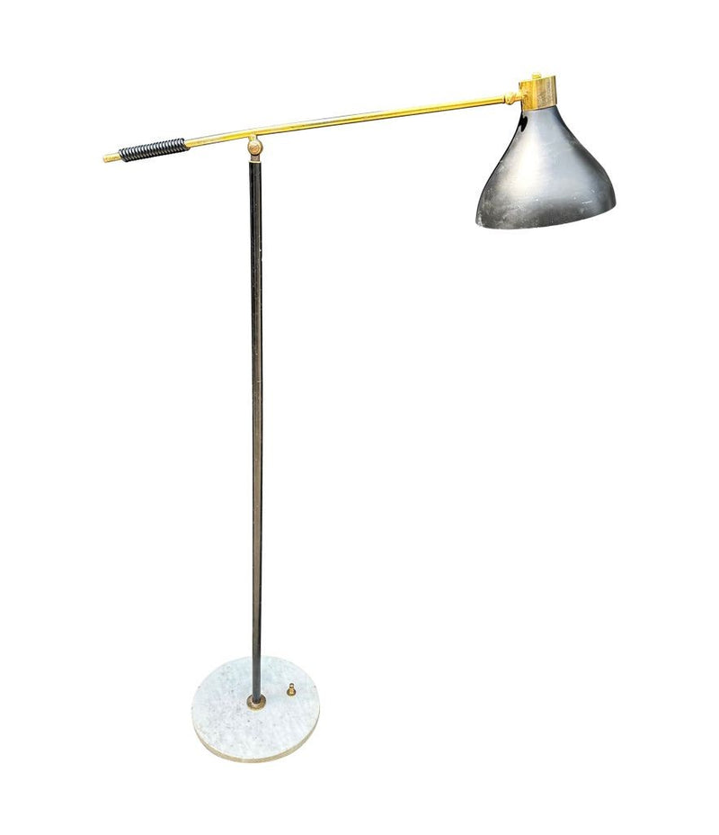 Mid century floor lamp by Stilux Italian 1960s black enamel, brass and marble adjustable floor lamp