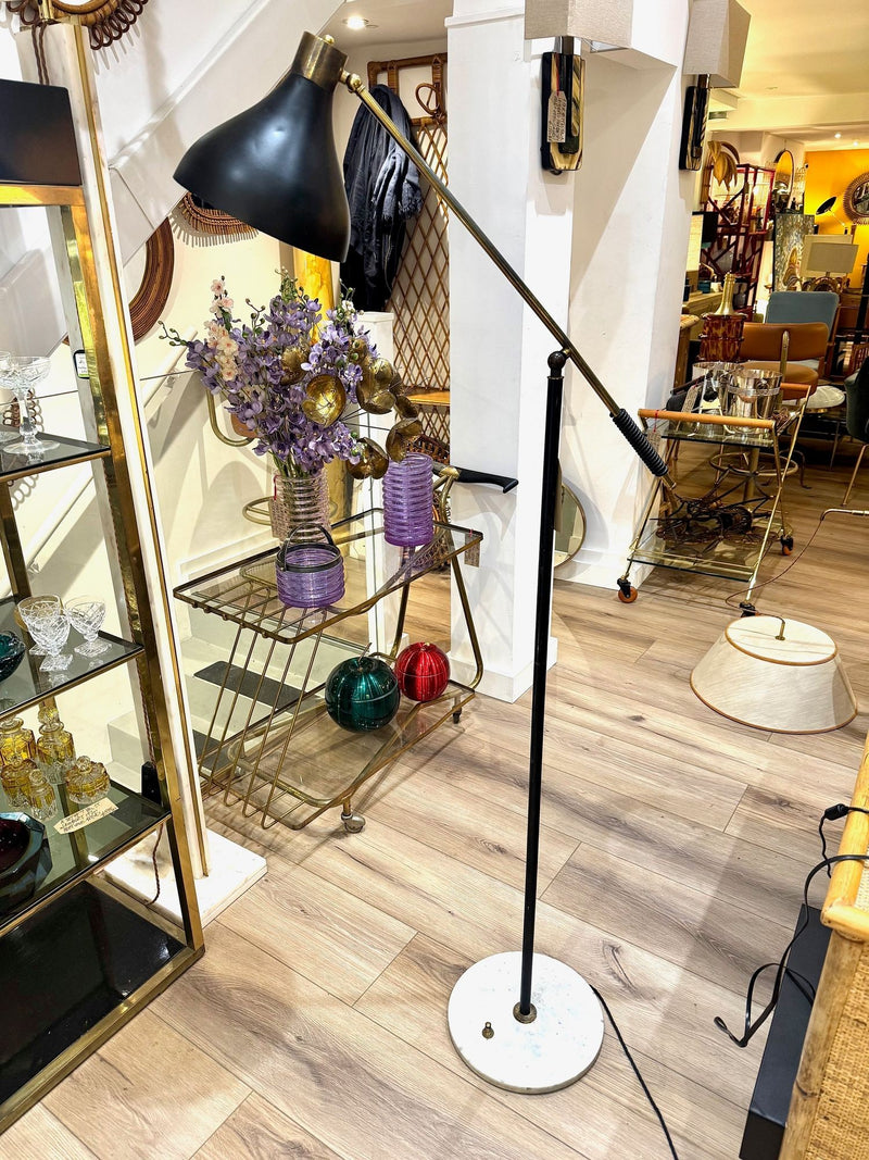 Mid century floor lamp by Stilux Italian 1960s black enamel, brass and marble adjustable floor lamp