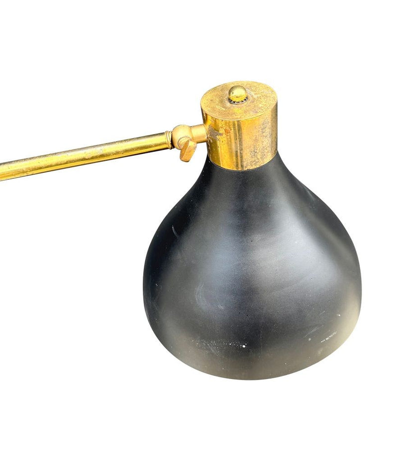 Mid century floor lamp by Stilux Italian 1960s black enamel, brass and marble adjustable floor lamp
