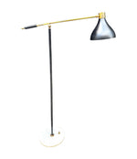 Mid century floor lamp by Stilux Italian 1960s black enamel, brass and marble adjustable floor lamp
