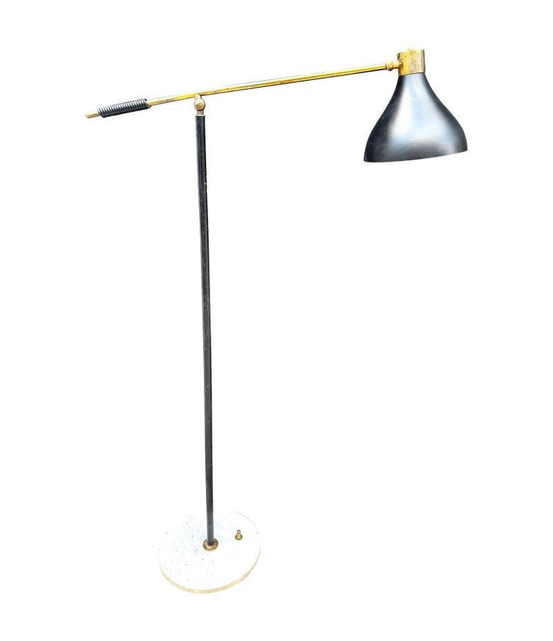 Mid century floor lamp by Stilux Italian 1960s black enamel, brass and marble adjustable floor lamp
