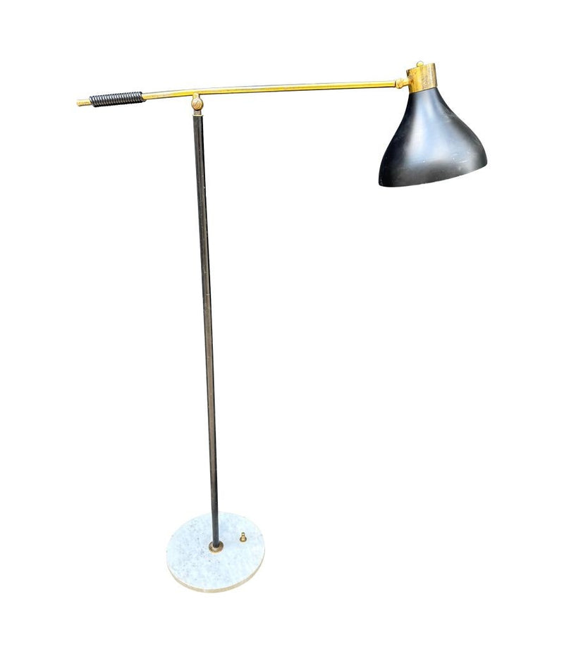 Mid century floor lamp by Stilux Italian 1960s black enamel, brass and marble adjustable floor lamp 