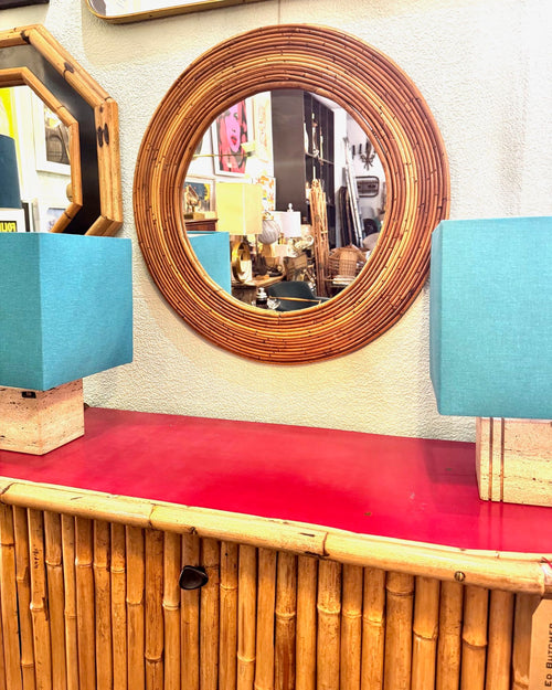 Mid Century bamboo mirror Vivai el Sud Style pencil reed mirror - 1970s