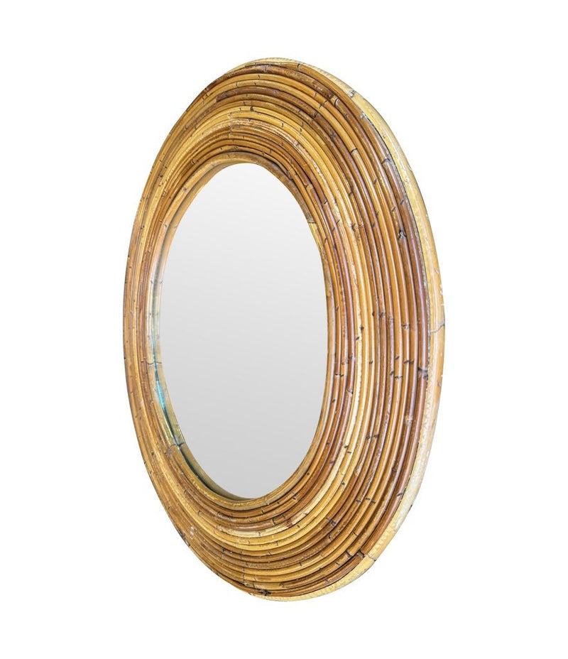 Mid Century bamboo mirror Vivai el Sud Style pencil reed mirror - 1970s