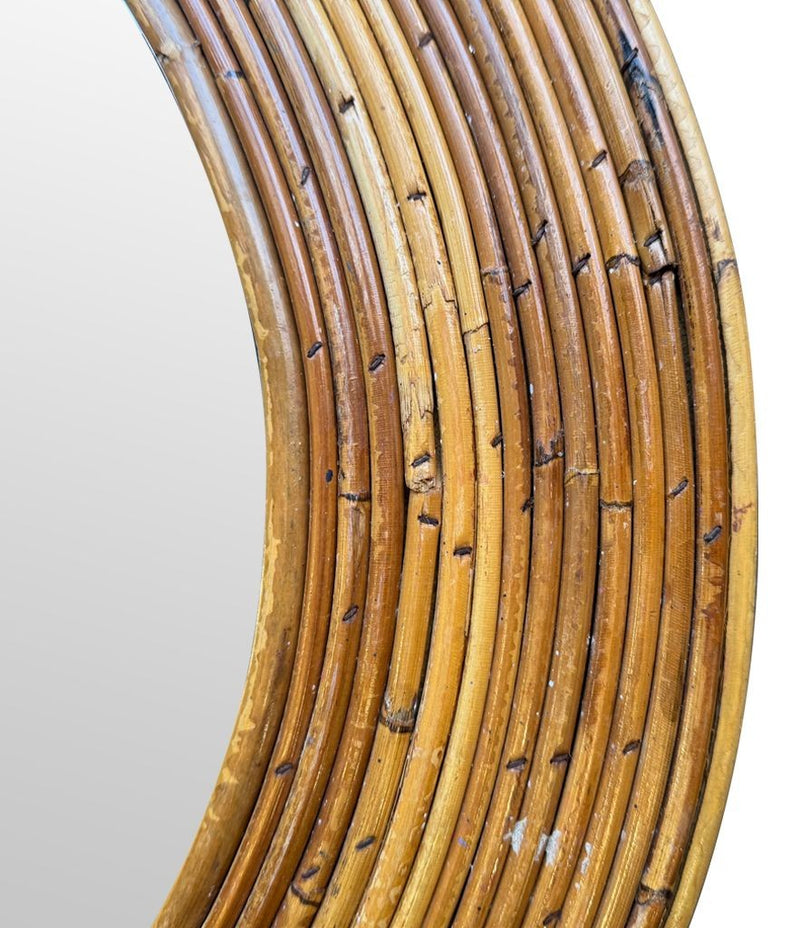 Mid Century bamboo mirror Vivai el Sud Style pencil reed mirror - 1970s