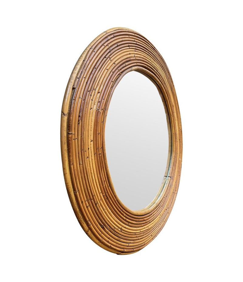 Mid Century bamboo mirror Vivai el Sud Style pencil reed mirror - 1970s