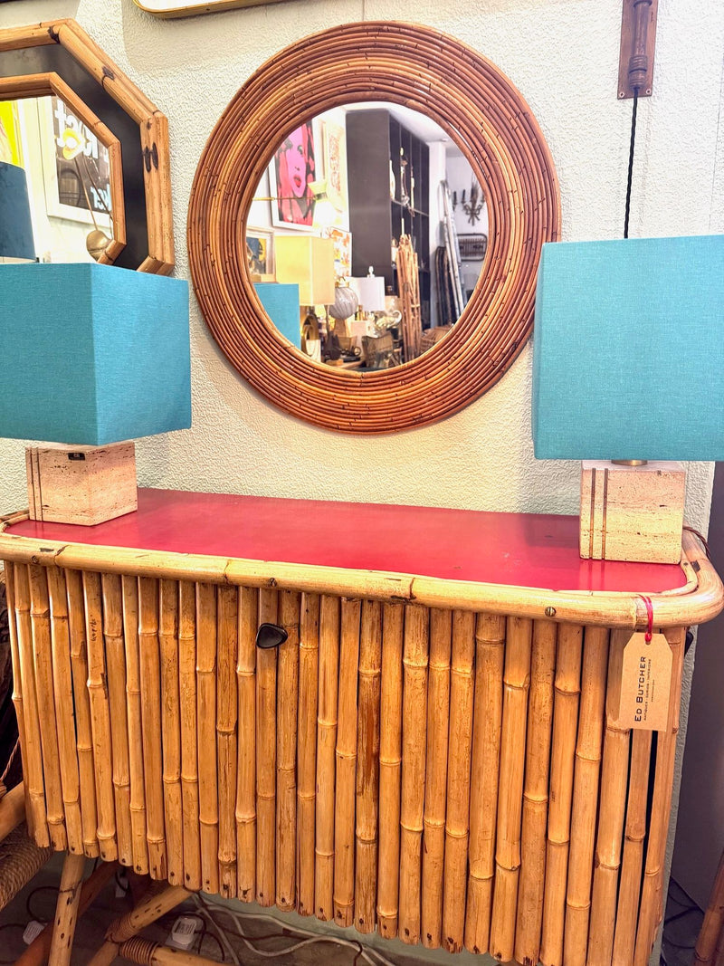 Mid Century bamboo mirror Vivai el Sud Style pencil reed mirror - 1970s