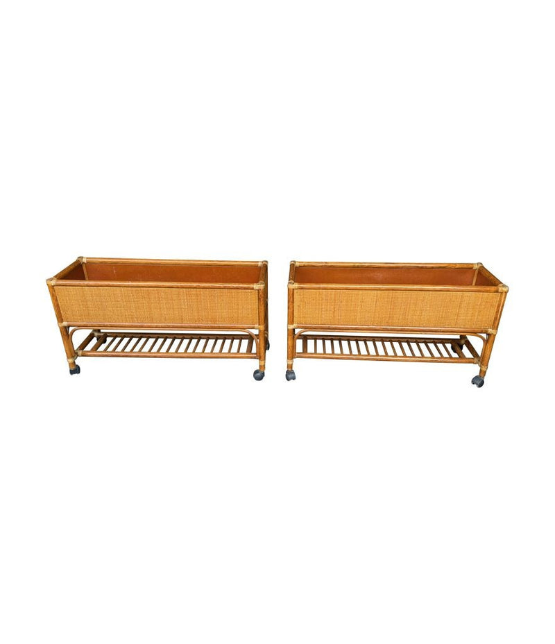 Mid century planters bamboo and rattan Italian - Mid Century Furniture