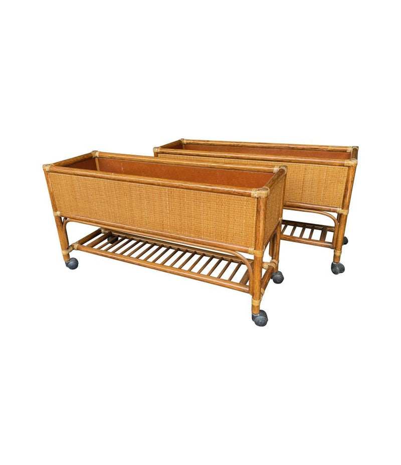 Mid century planters bamboo and rattan Italian - Mid Century Furniture