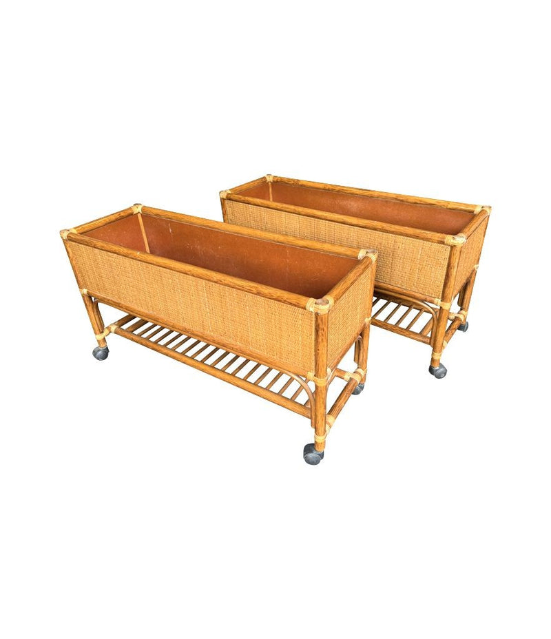 Mid century planters bamboo and rattan Italian - Mid Century Furniture