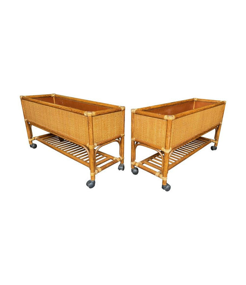 Mid century planters bamboo and rattan Italian - Mid Century Furniture