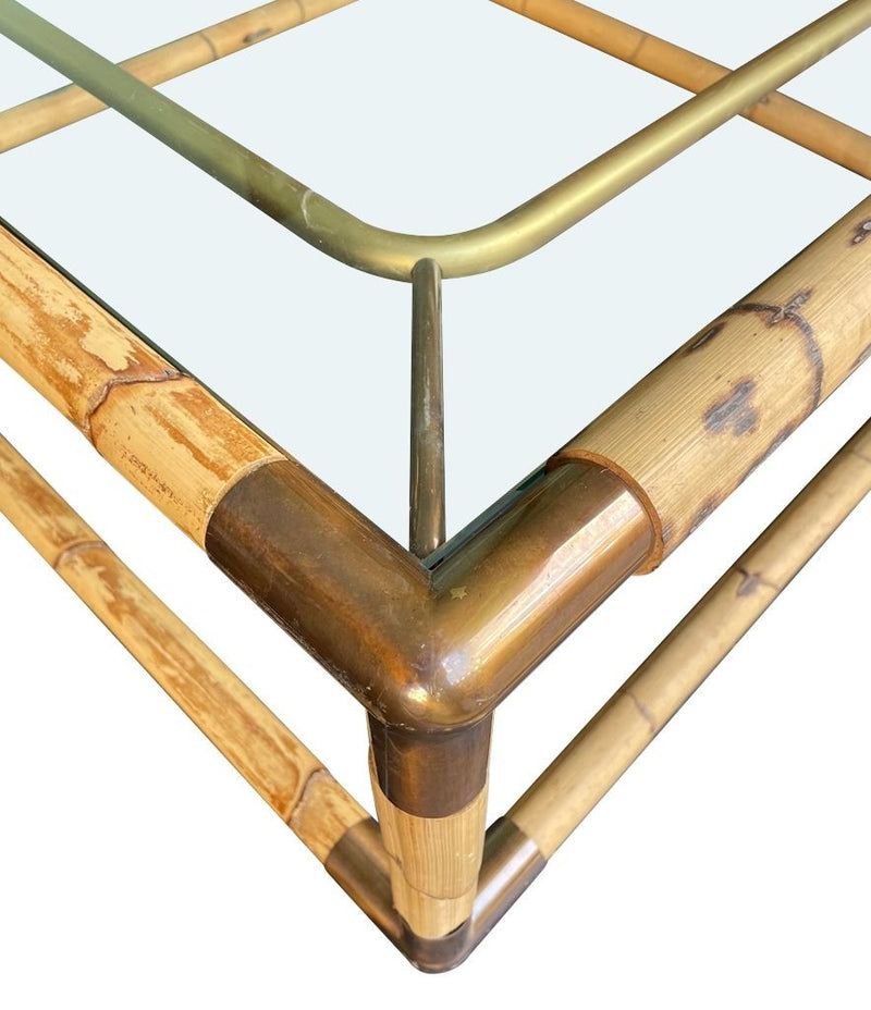 Mid century Italian bamboo and brass coffee table by Giovanni Banci for Banci Firenze - 1970s