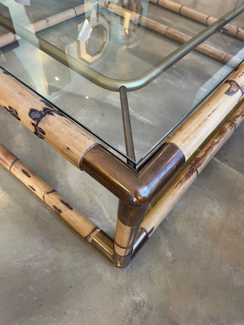 Mid century Italian bamboo and brass coffee table by Giovanni Banci for Banci Firenze - 1970s