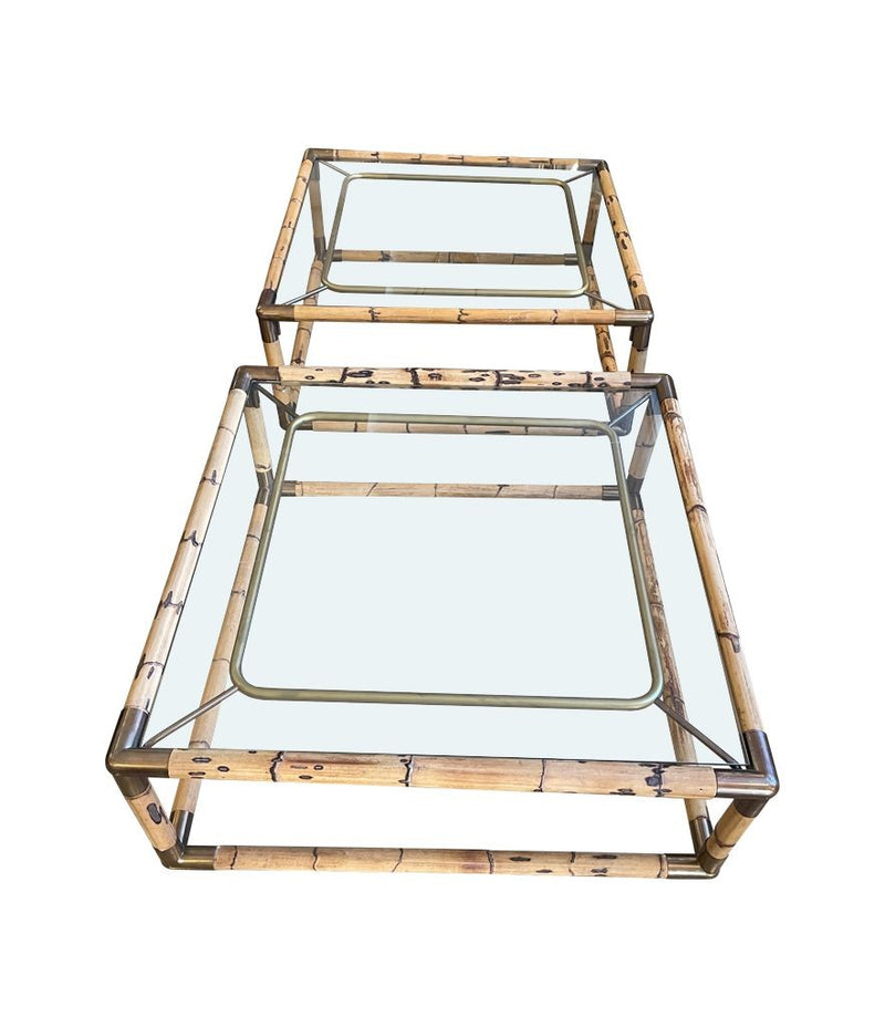Mid century Italian bamboo and brass coffee table by Giovanni Banci for Banci Firenze - 1970s
