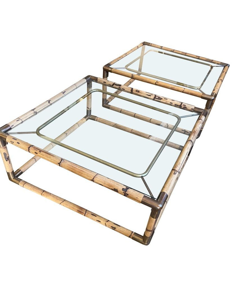 Mid century Italian bamboo and brass coffee table by Giovanni Banci for Banci Firenze - 1970s