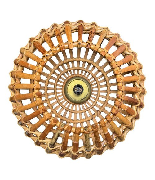 Mid century ceiling light bamboo and brass by Bonacina Italian 1970s