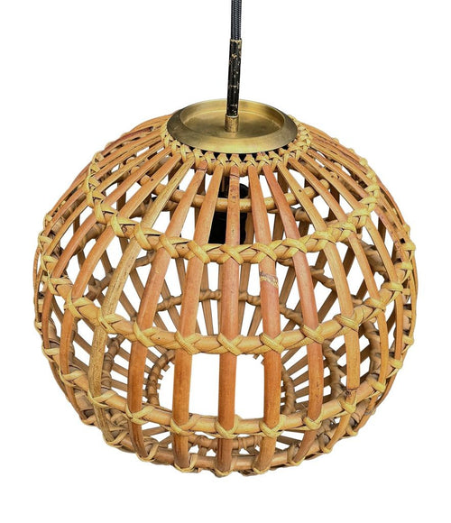 Mid century ceiling light bamboo and brass by Bonacina Italian 1970s