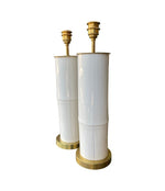 Ivory lacquered real bamboo and brass table lamps