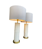 Ivory lacquered real bamboo and brass table lamps