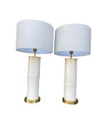 Ivory lacquered real bamboo and brass table lamps