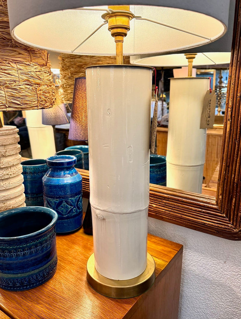 Ivory lacquered real bamboo and brass table lamps