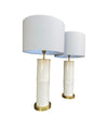 Ivory lacquered real bamboo and brass table lamps