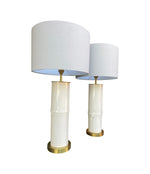 Ivory lacquered real bamboo and brass table lamps