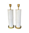Ivory lacquered real bamboo and brass table lamps