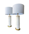 Ivory lacquered real bamboo and brass table lamps