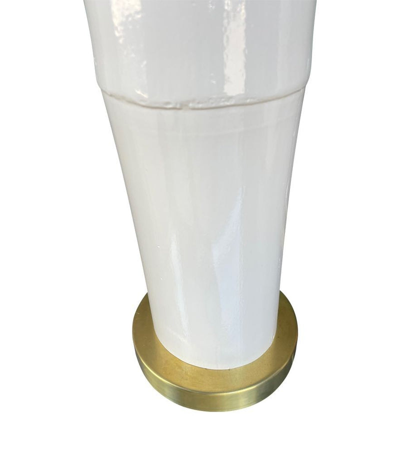 Ivory lacquered real bamboo and brass table lamps