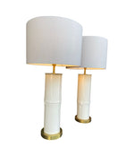 Ivory lacquered real bamboo and brass table lamps