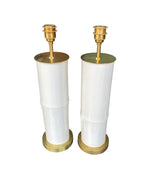 Ivory lacquered real bamboo and brass table lamps