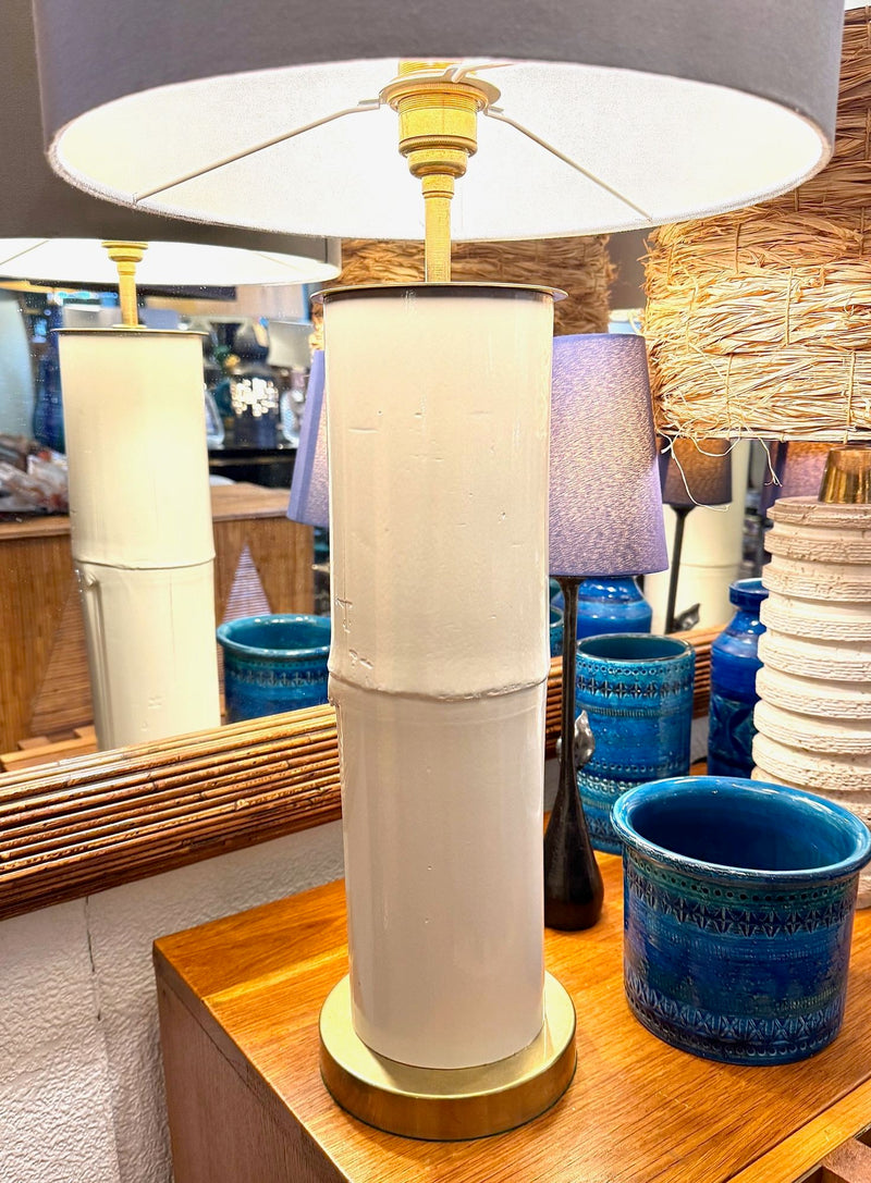 Ivory lacquered real bamboo and brass table lamps