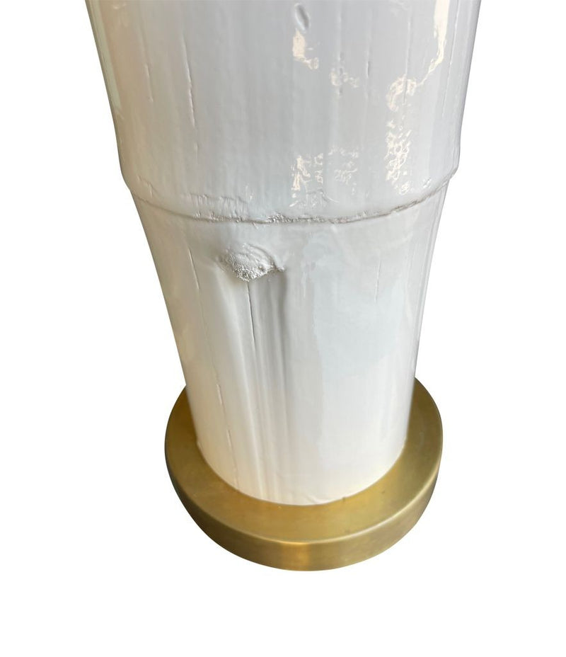 Ivory lacquered real bamboo and brass table lamps
