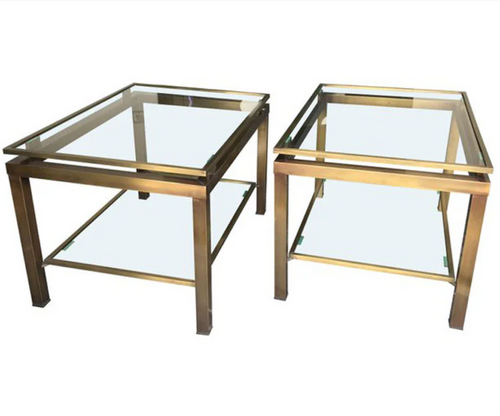 Mid Century Guy Lefevre style gilt metal side tables - 1970s French