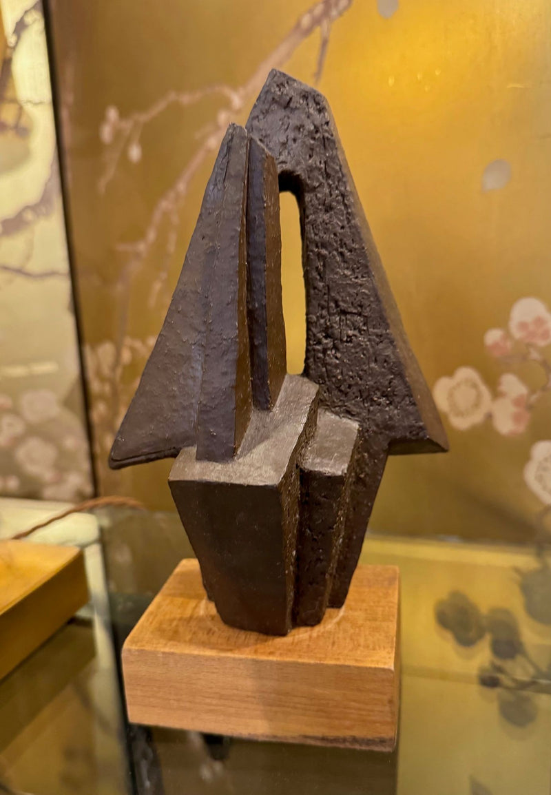 Mid century bronze abstract sculpture Belgian ceramic with bronze textured style finish - 1960s